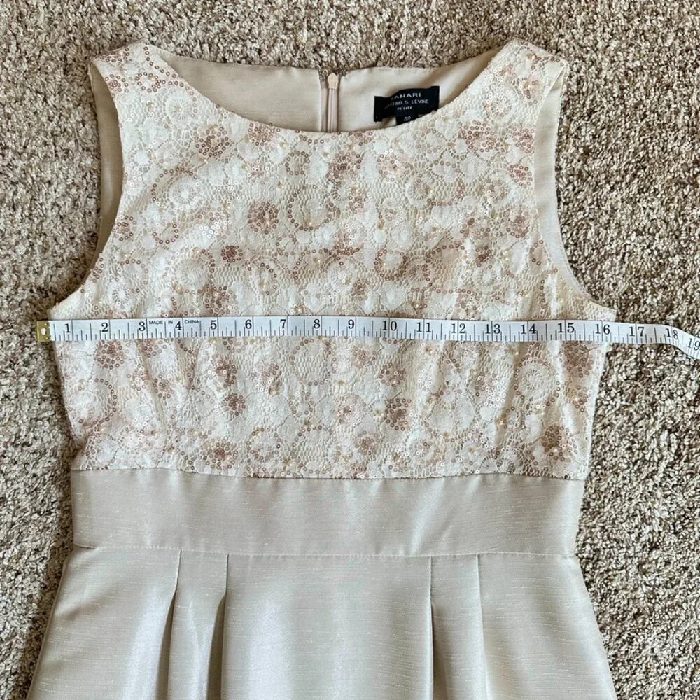 Tahari Cocktail Dress Beaded Bodice Sleeveless Size 4 Petite Ivory Lace - Picture 3 of 15